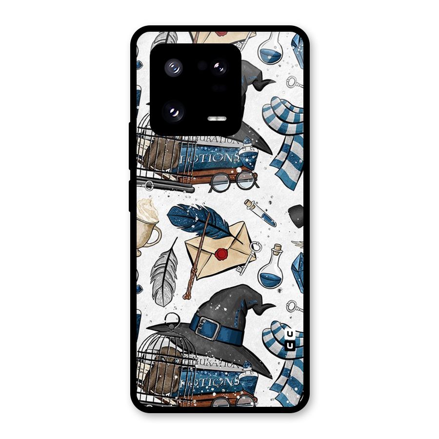 Blue Feather Hat Design Glass Back Case for Xiaomi 13 Pro