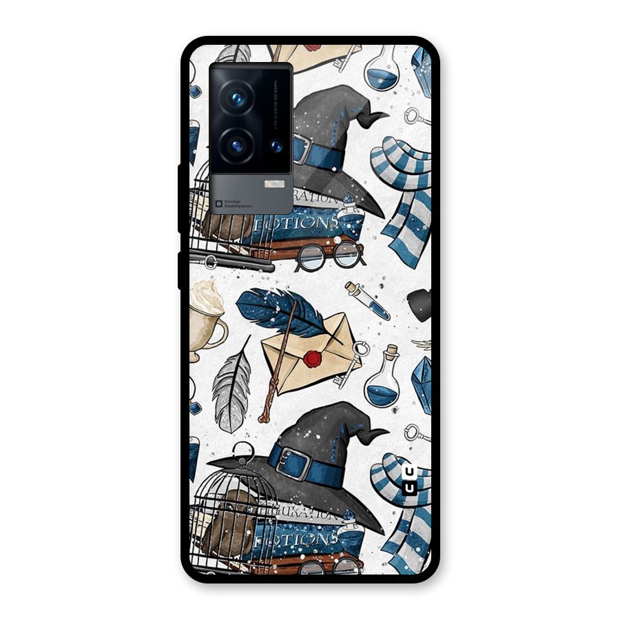 Blue Feather Hat Design Glass Back Case for iQOO 9 5G