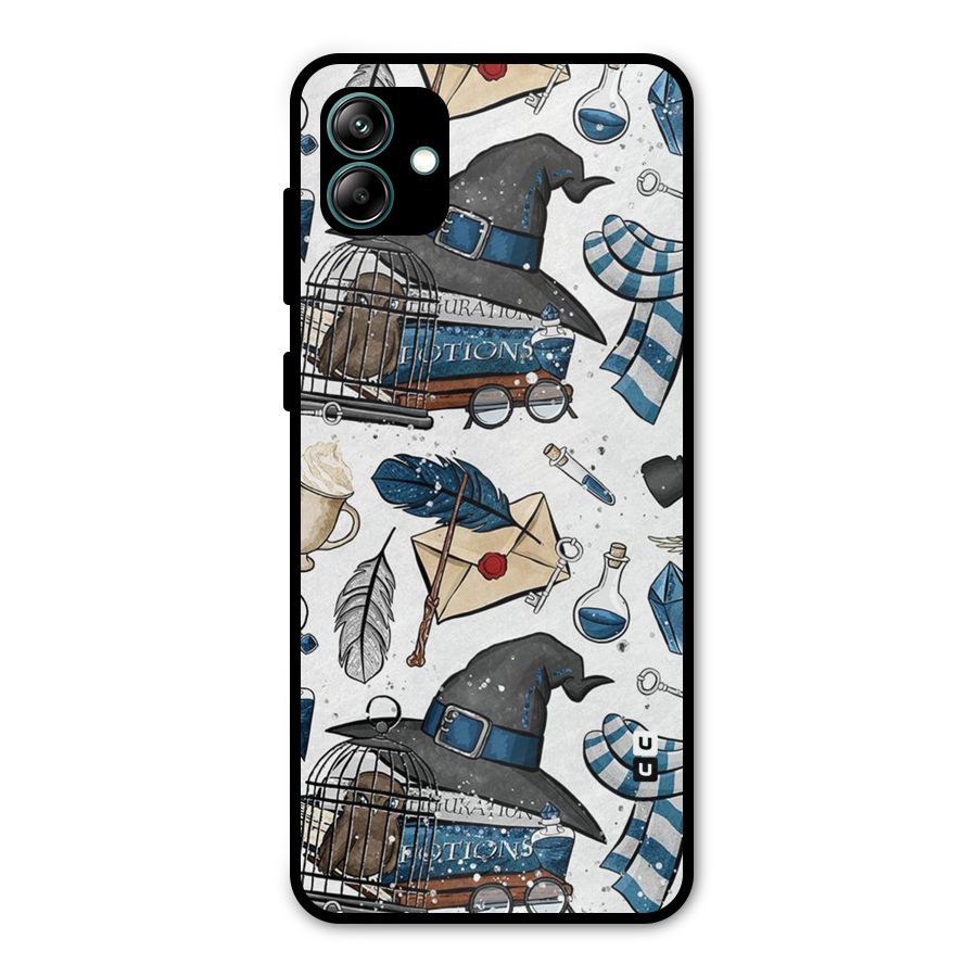 Blue Feather Hat Design Metal Back Case for Galaxy A04