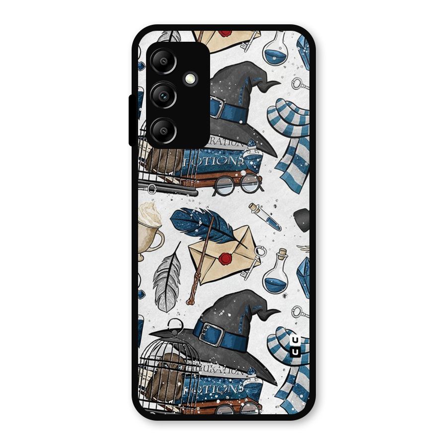 Blue Feather Hat Design Metal Back Case for Galaxy A14 5G