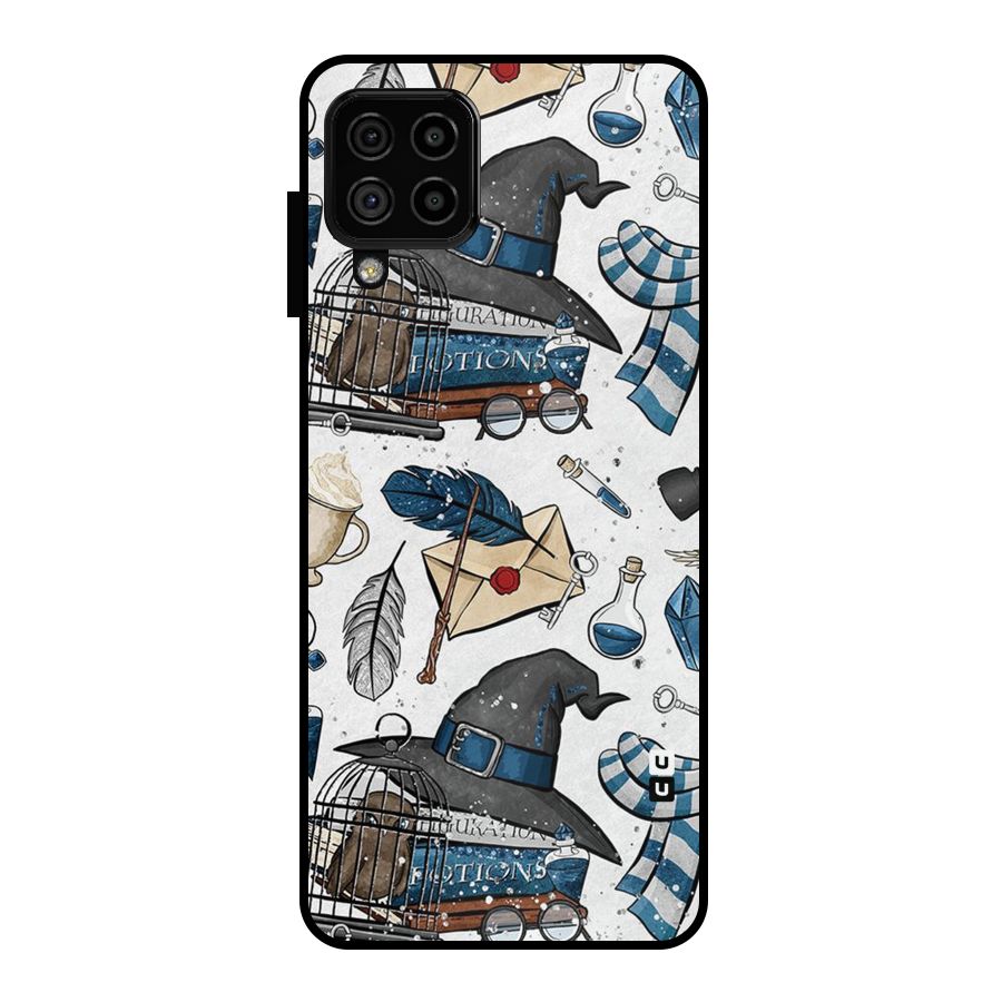 Blue Feather Hat Design Metal Back Case for Galaxy A22 4G