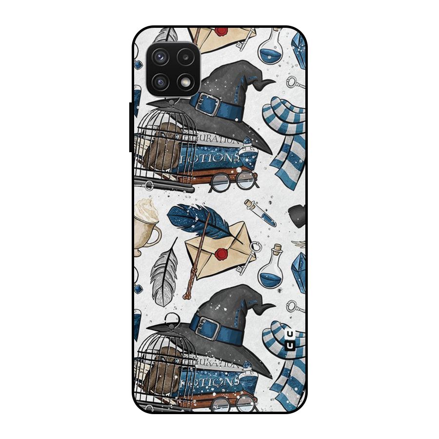 Blue Feather Hat Design Metal Back Case for Galaxy A22 5G