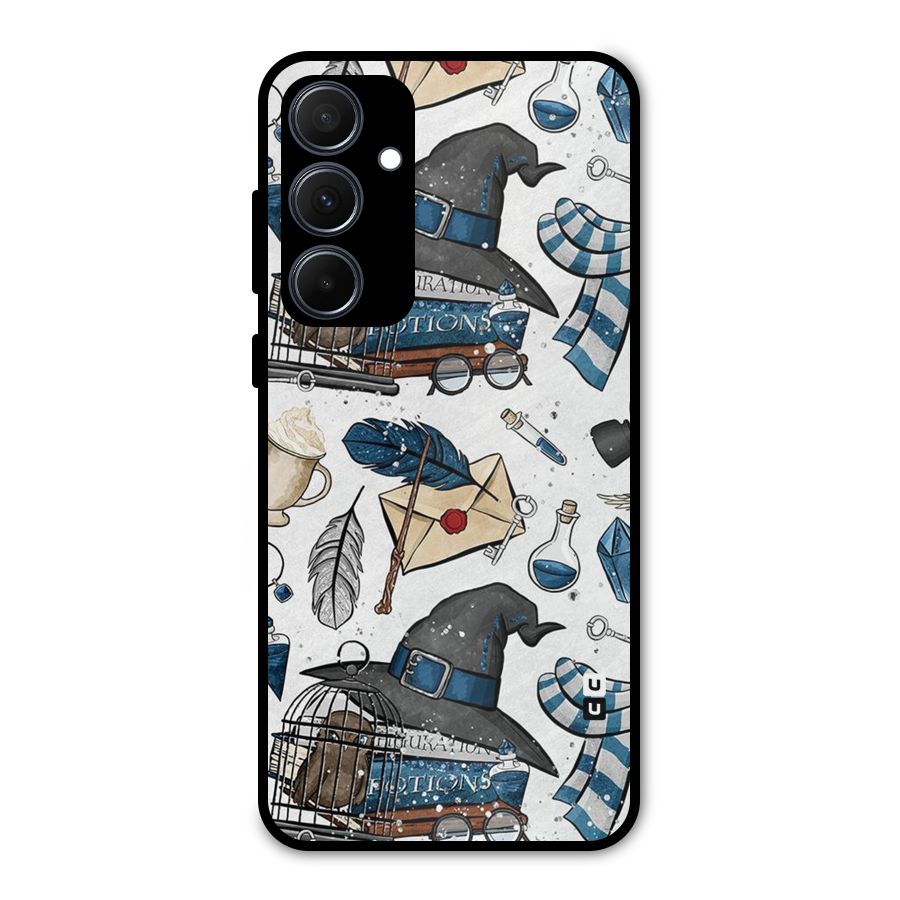 Blue Feather Hat Design Metal Back Case for Galaxy A35