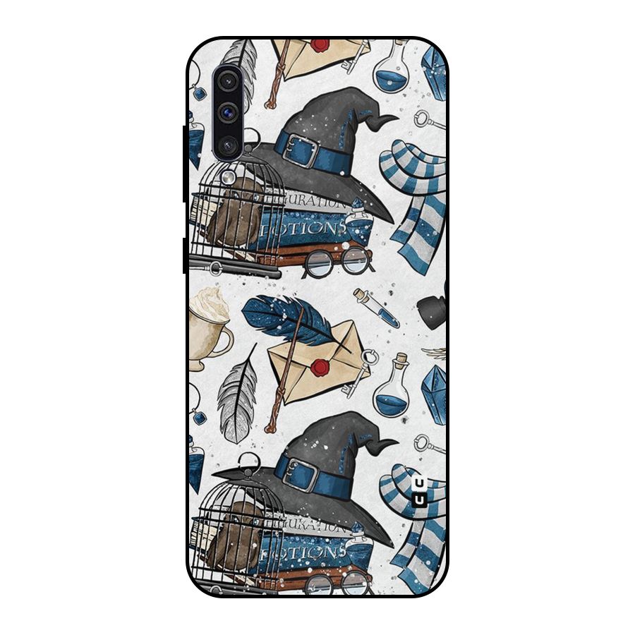Blue Feather Hat Design Metal Back Case for Galaxy A50s