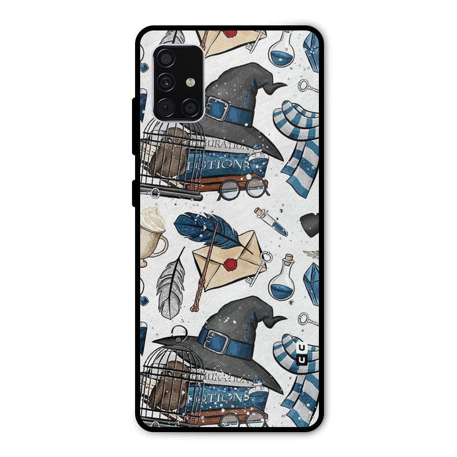 Blue Feather Hat Design Metal Back Case for Galaxy A51