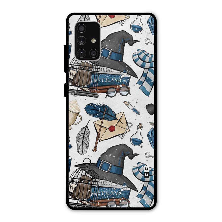 Blue Feather Hat Design Metal Back Case for Galaxy A71