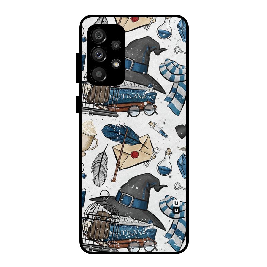 Blue Feather Hat Design Metal Back Case for Galaxy A73 5G