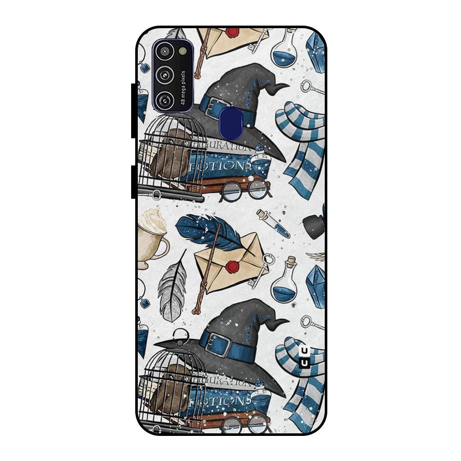 Blue Feather Hat Design Metal Back Case for Galaxy M30s