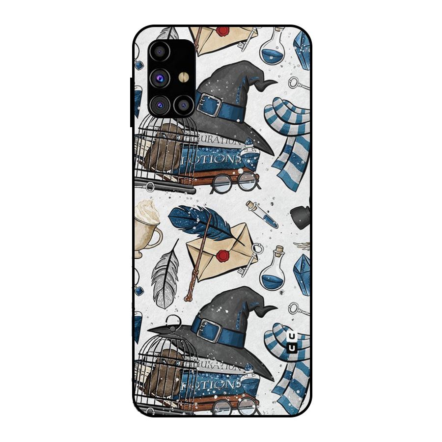 Blue Feather Hat Design Metal Back Case for Galaxy M31s