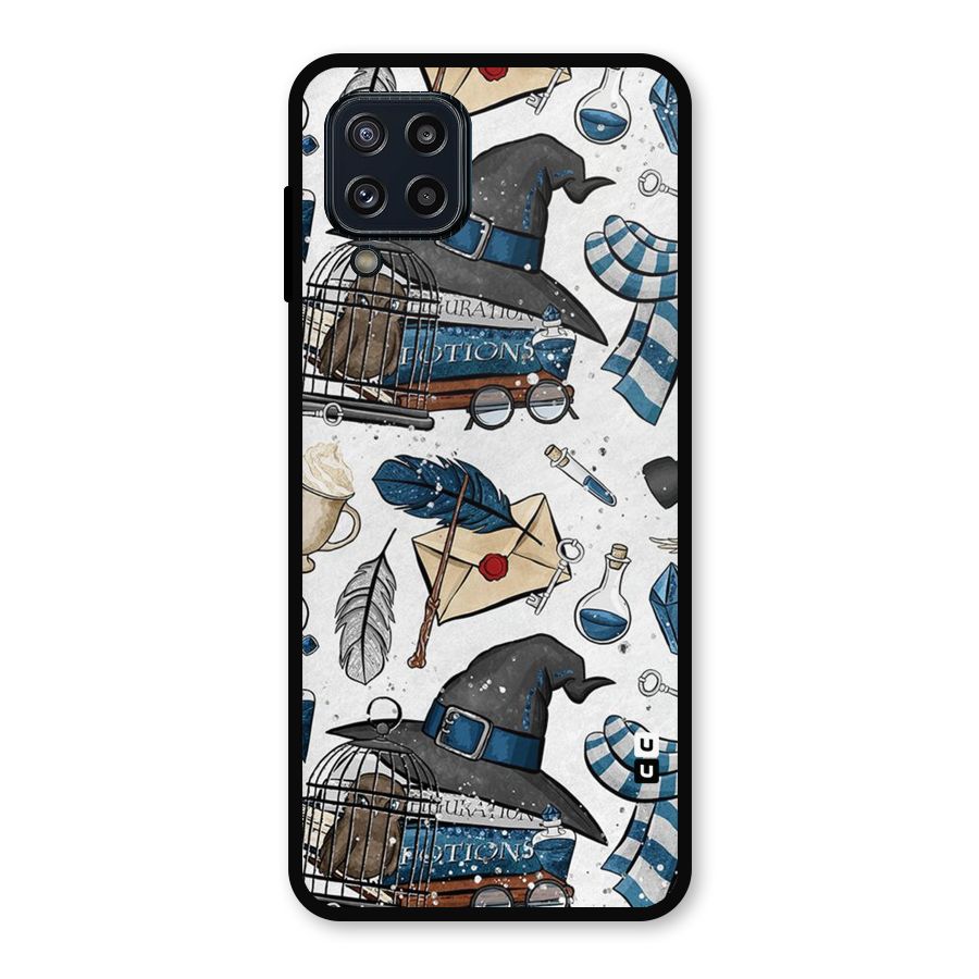Blue Feather Hat Design Metal Back Case for Galaxy M32