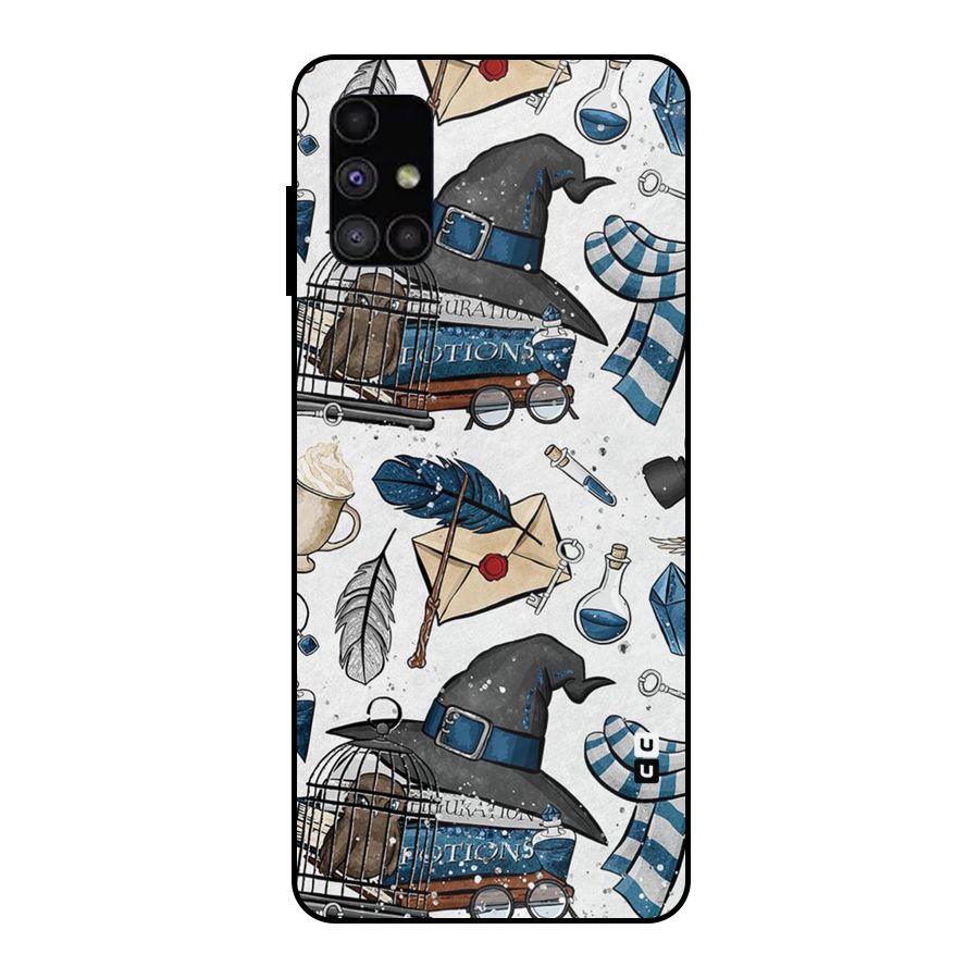 Blue Feather Hat Design Metal Back Case for Galaxy M51