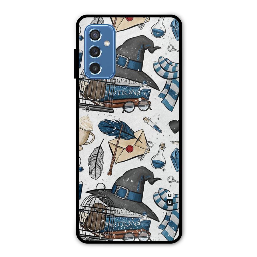 Blue Feather Hat Design Metal Back Case for Galaxy M52 5G