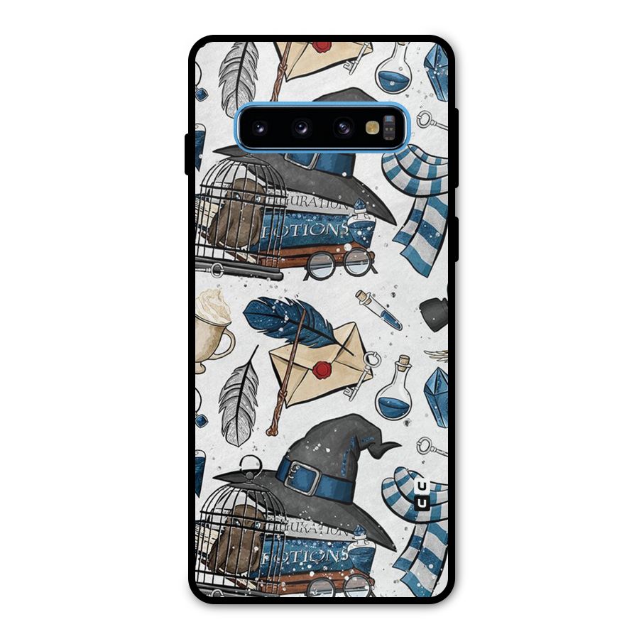 Blue Feather Hat Design Metal Back Case for Galaxy S10