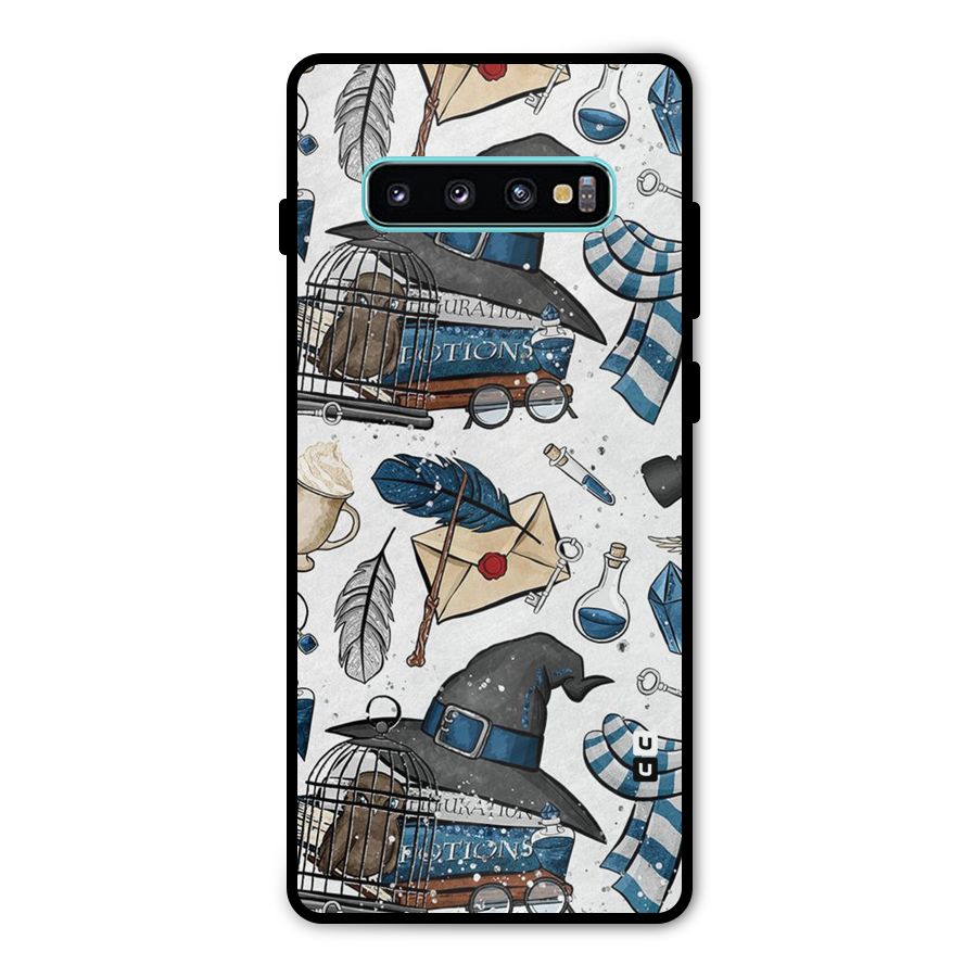 Blue Feather Hat Design Metal Back Case for Galaxy S10 Plus
