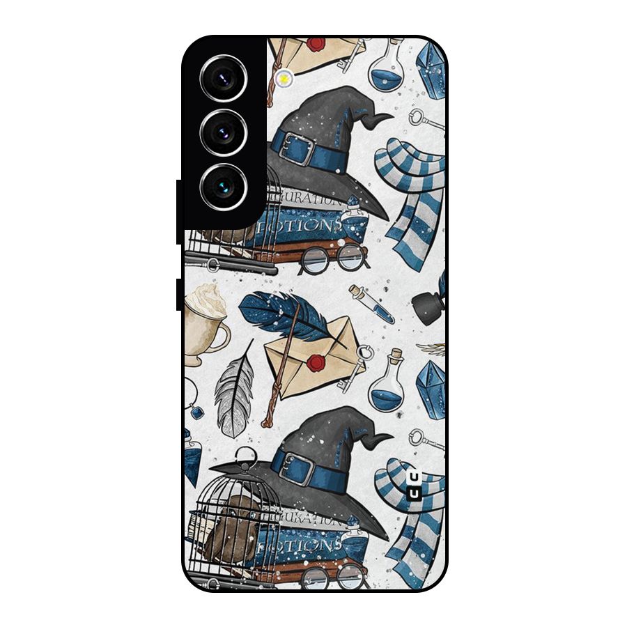 Blue Feather Hat Design Metal Back Case for Galaxy S22 5G