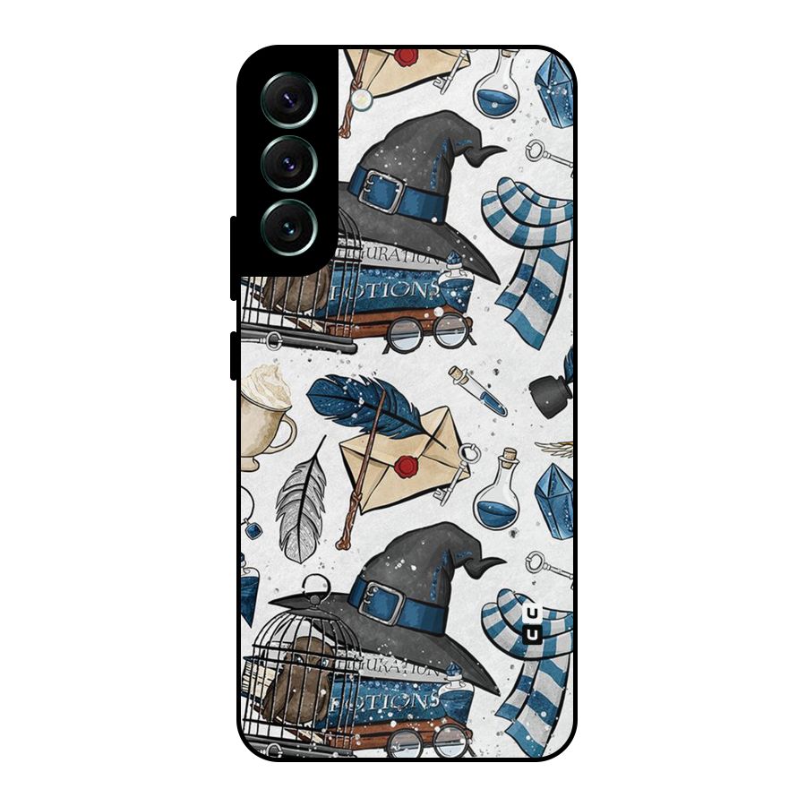 Blue Feather Hat Design Metal Back Case for Galaxy S22 Plus 5G