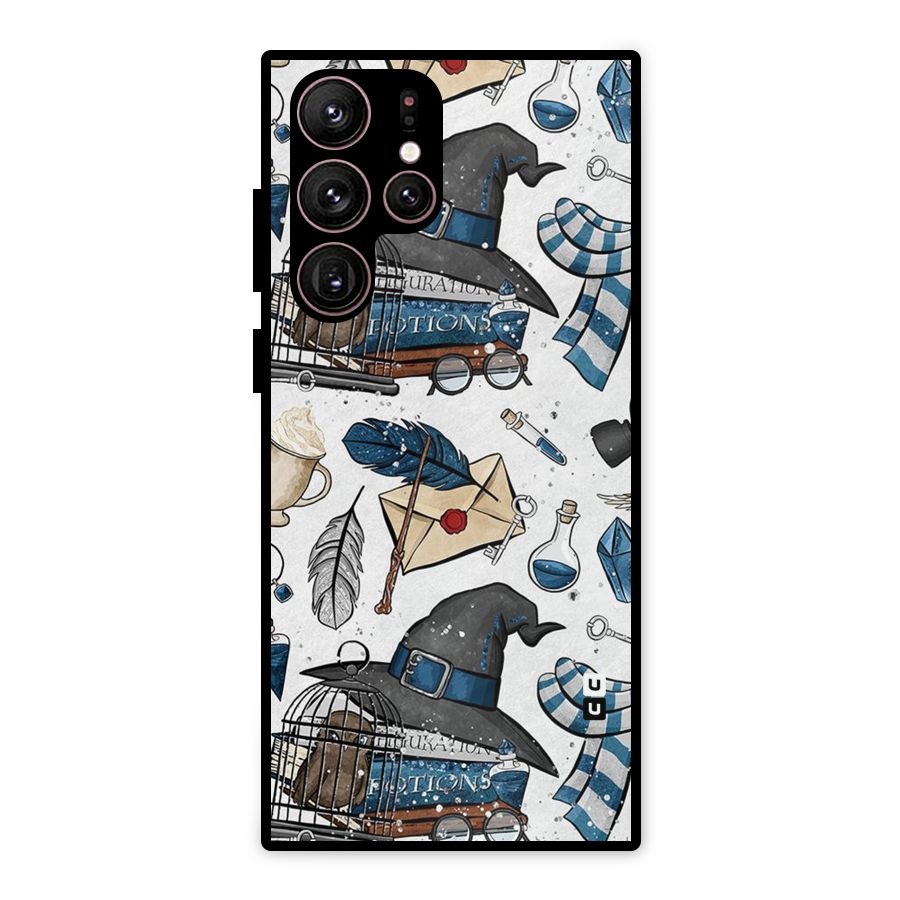 Blue Feather Hat Design Metal Back Case for Galaxy S22 Ultra 5G