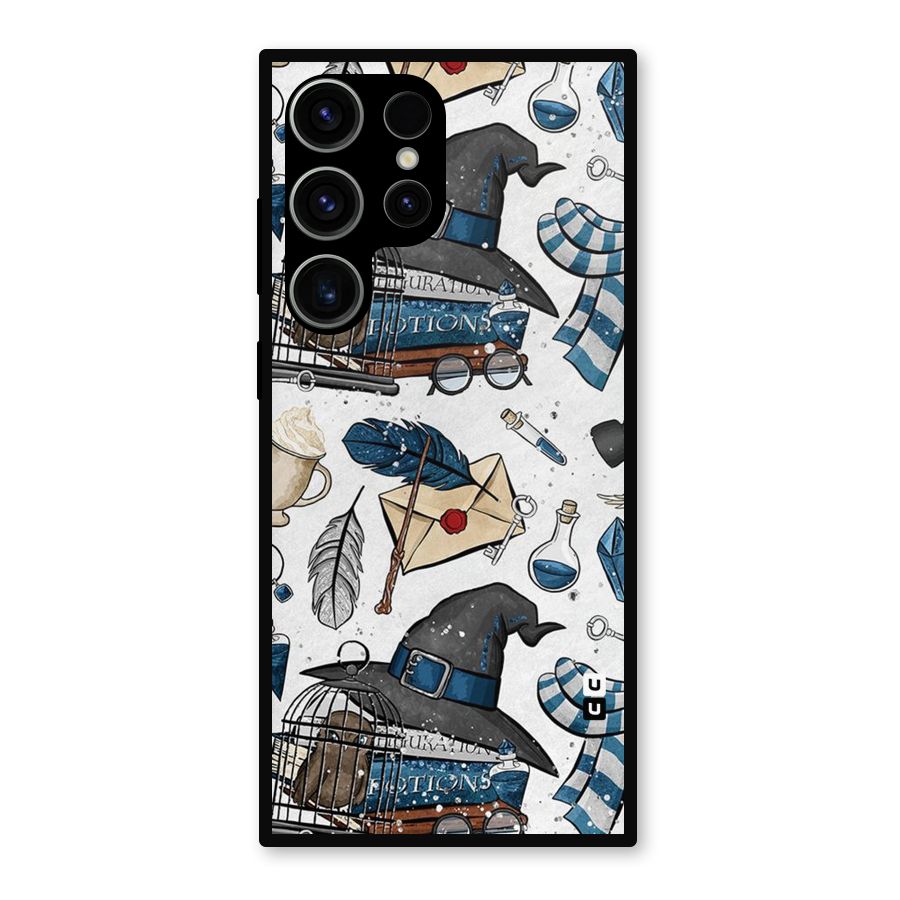 Blue Feather Hat Design Metal Back Case for Galaxy S23 Ultra