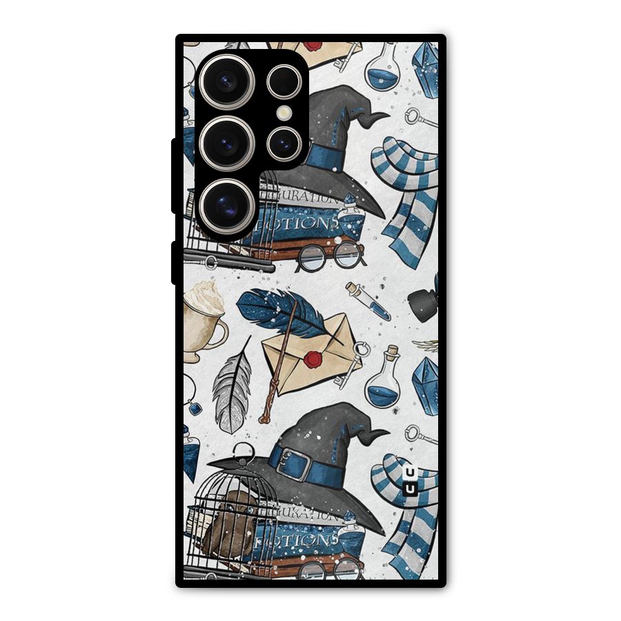 Blue Feather Hat Design Metal Back Case for Galaxy S24 Ultra