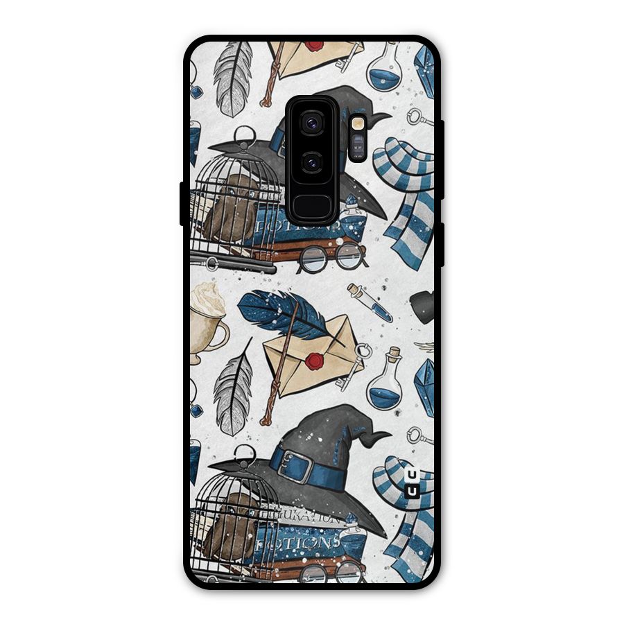 Blue Feather Hat Design Metal Back Case for Galaxy S9 Plus