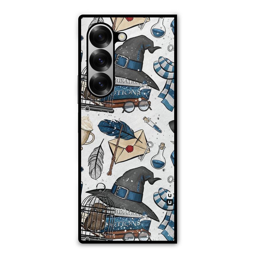Blue Feather Hat Design Metal Back Case for Galaxy Z Fold6