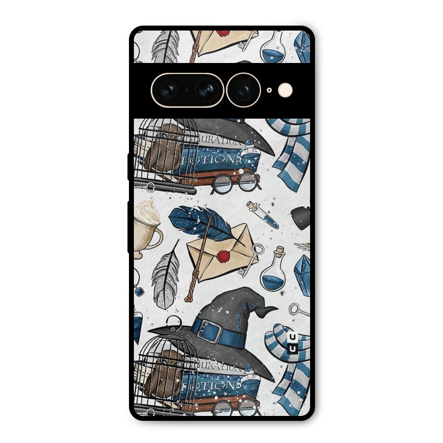 Blue Feather Hat Design Metal Back Case for Google Pixel 7 Pro