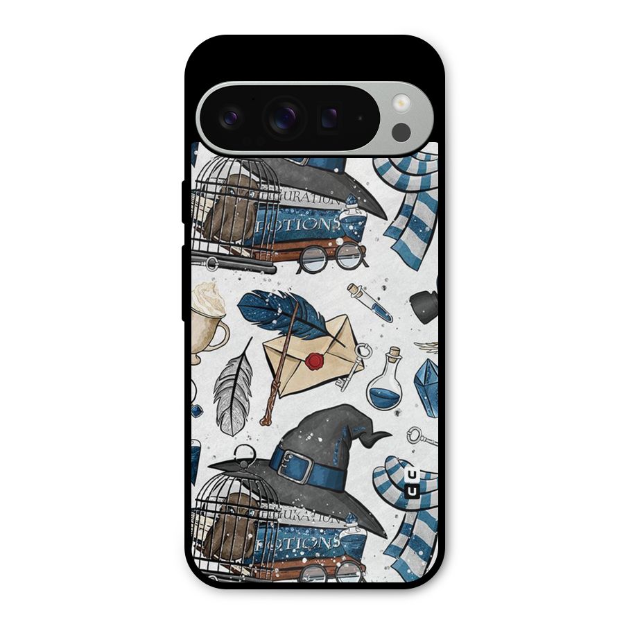 Blue Feather Hat Design Metal Back Case for Google Pixel 9 Pro XL