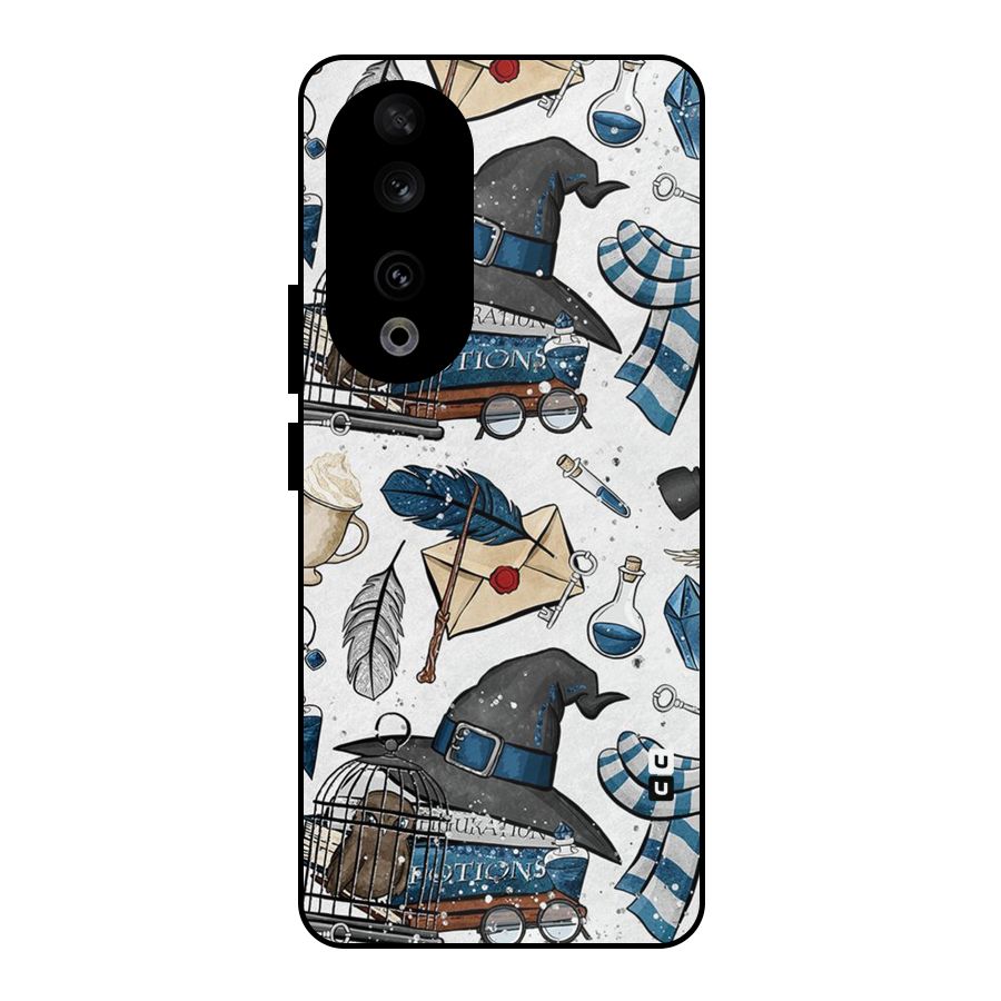 Blue Feather Hat Design Metal Back Case for Honor 90