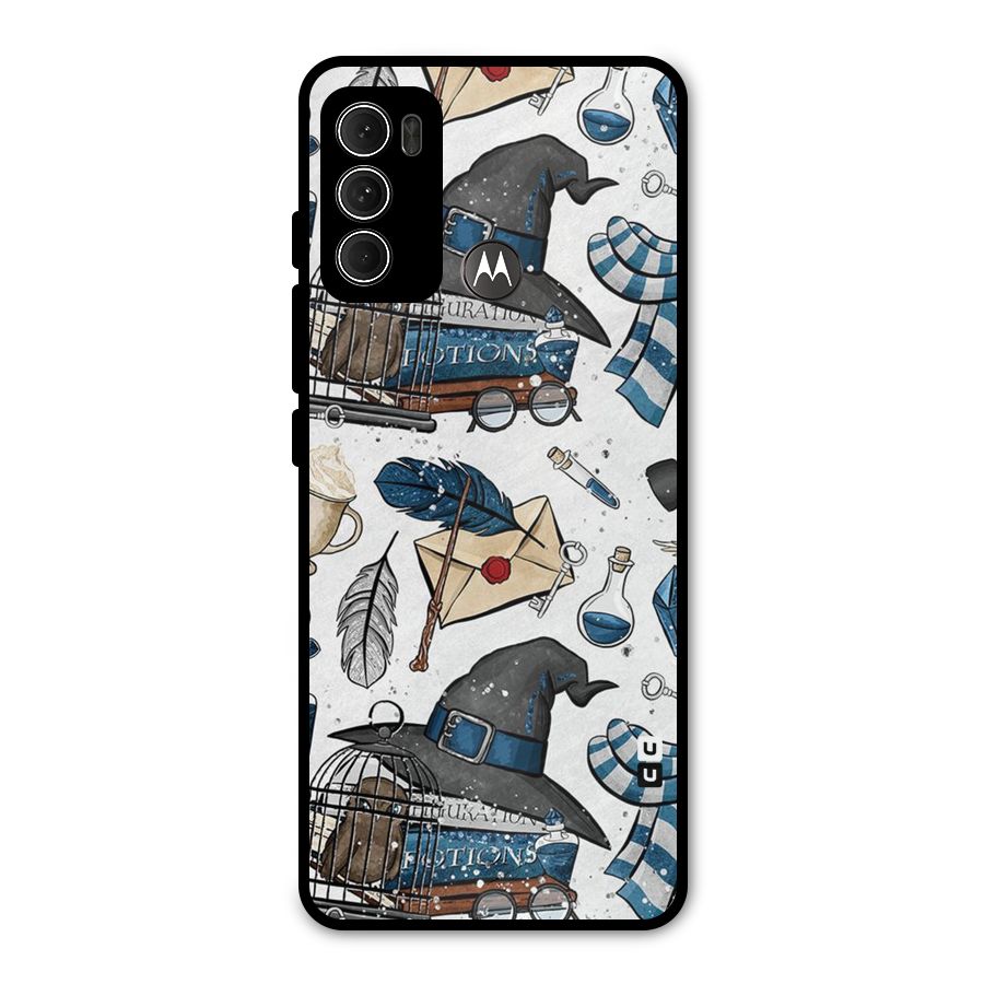 Blue Feather Hat Design Metal Back Case for Moto G60