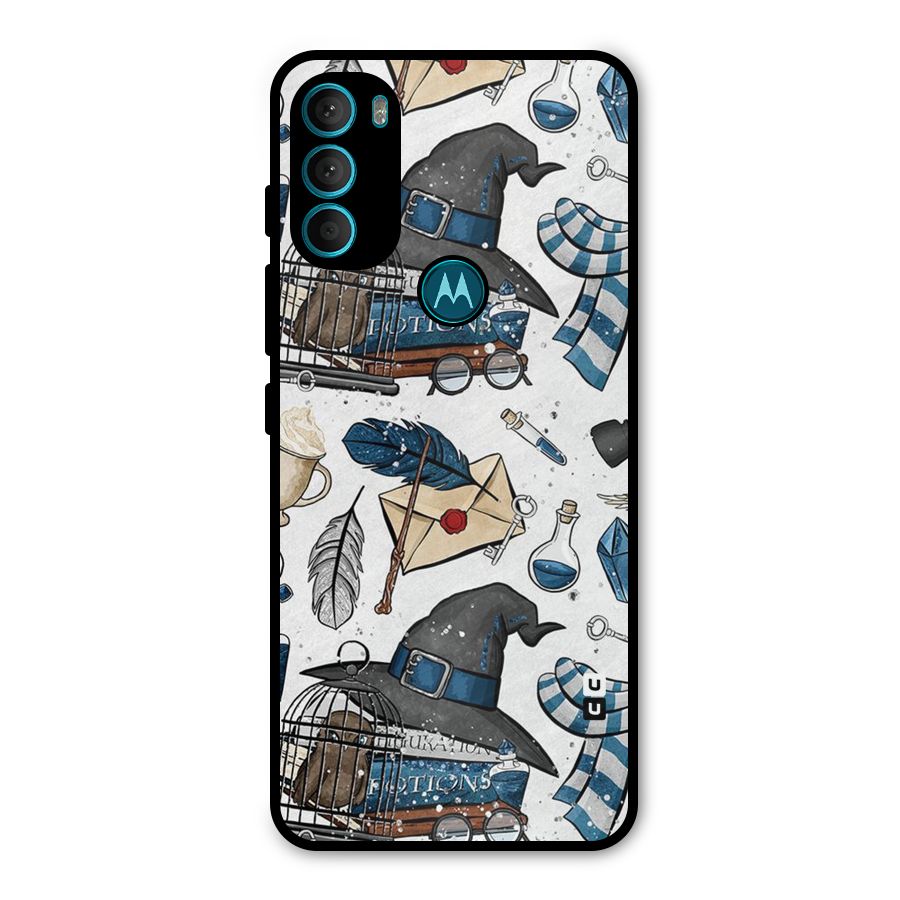 Blue Feather Hat Design Metal Back Case for Moto G71 5G