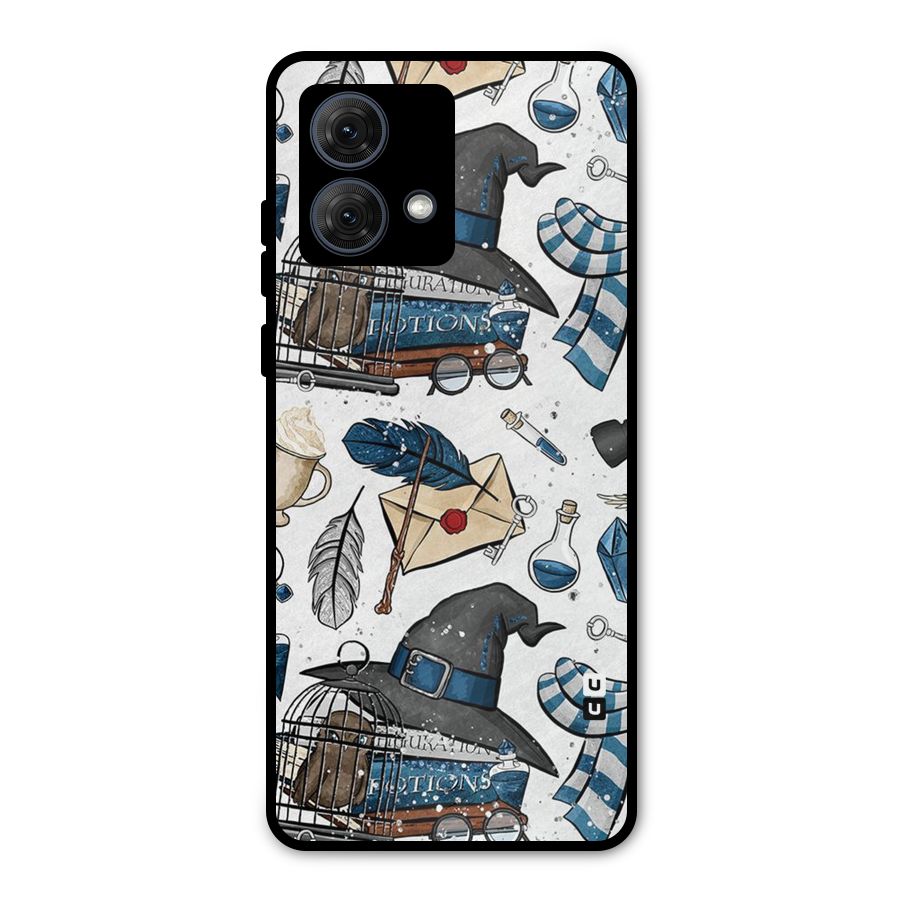 Blue Feather Hat Design Metal Back Case for Moto G84