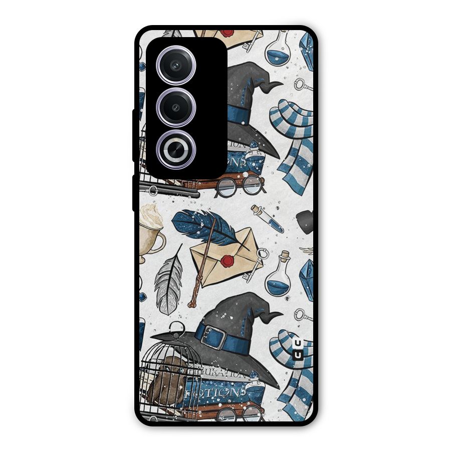 Blue Feather Hat Design Metal Back Case for Oppo A3 Pro