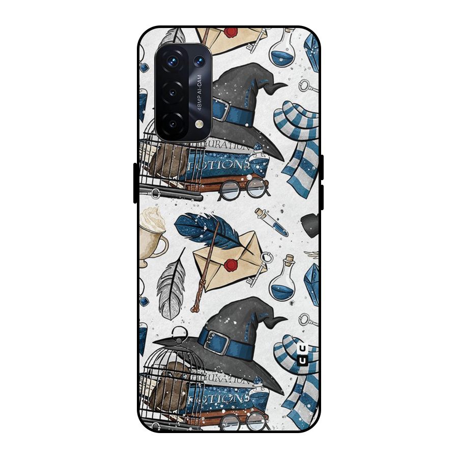 Blue Feather Hat Design Metal Back Case for Oppo A74 5G