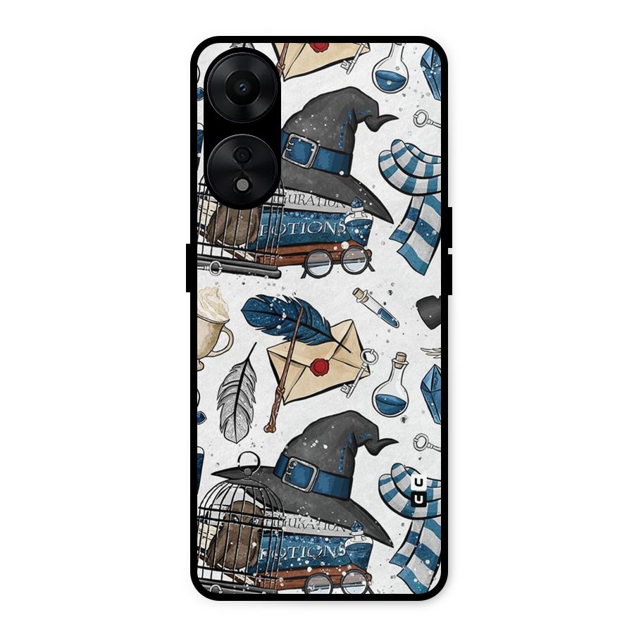Blue Feather Hat Design Metal Back Case for Oppo A78 5G