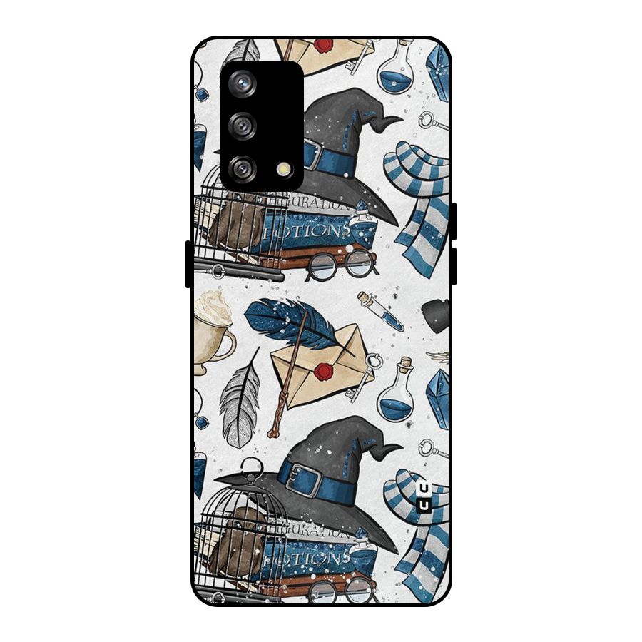 Blue Feather Hat Design Metal Back Case for Oppo F19