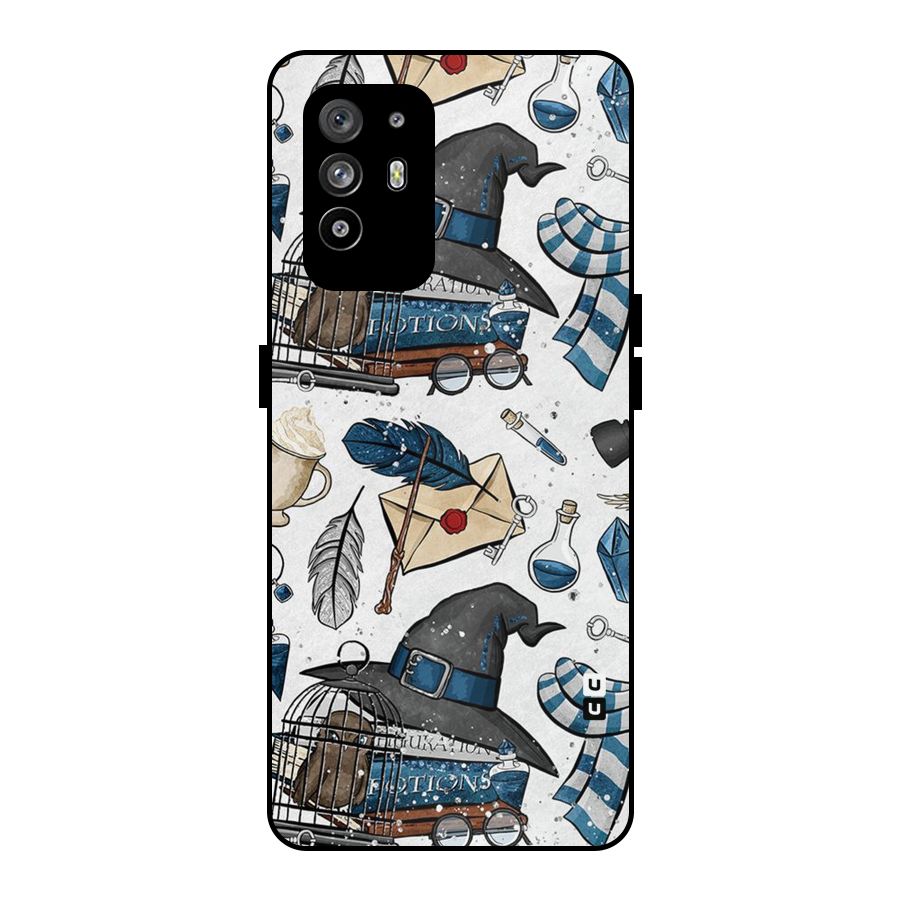 Blue Feather Hat Design Metal Back Case for Oppo F19 Pro Plus 5G