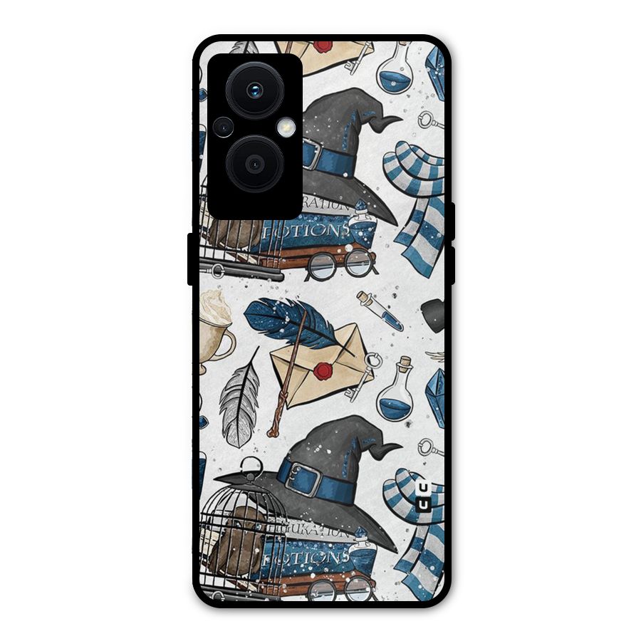 Blue Feather Hat Design Metal Back Case for Oppo F21 Pro 5G