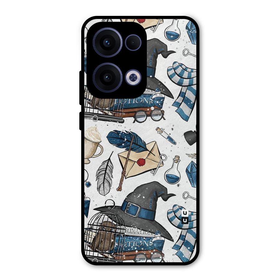 Blue Feather Hat Design Metal Back Case for Oppo Reno13