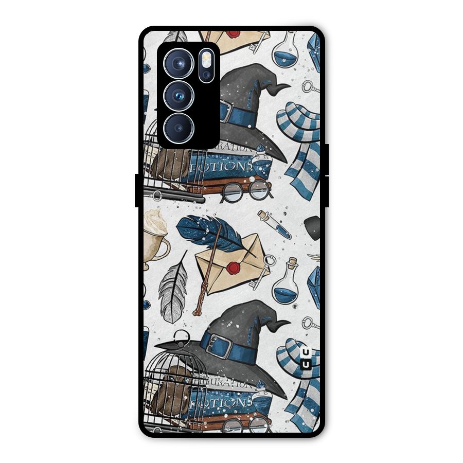 Blue Feather Hat Design Metal Back Case for Oppo Reno6 Pro 5G
