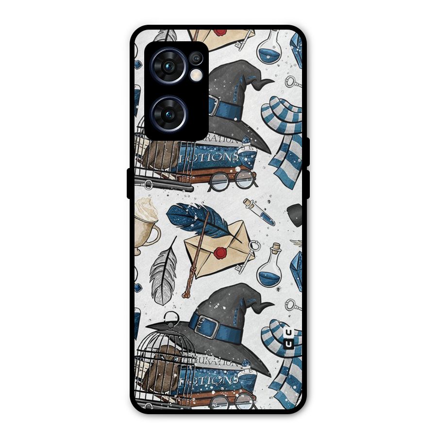 Blue Feather Hat Design Metal Back Case for Oppo Reno7 5G