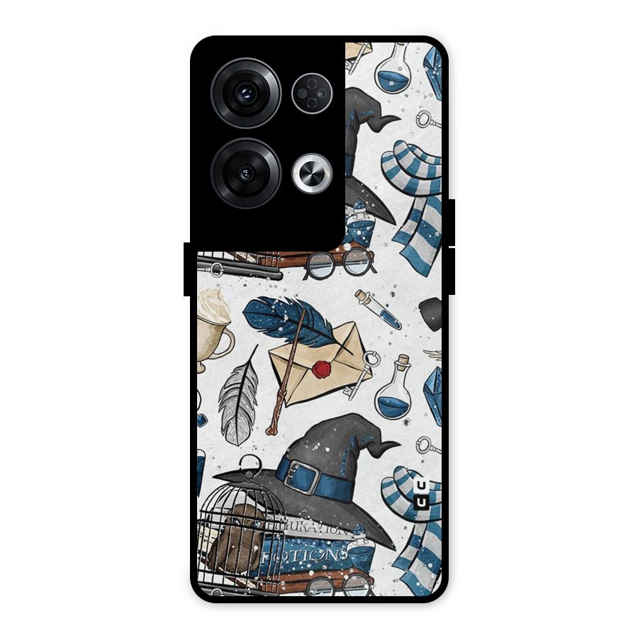 Blue Feather Hat Design Metal Back Case for Oppo Reno8 Pro 5G