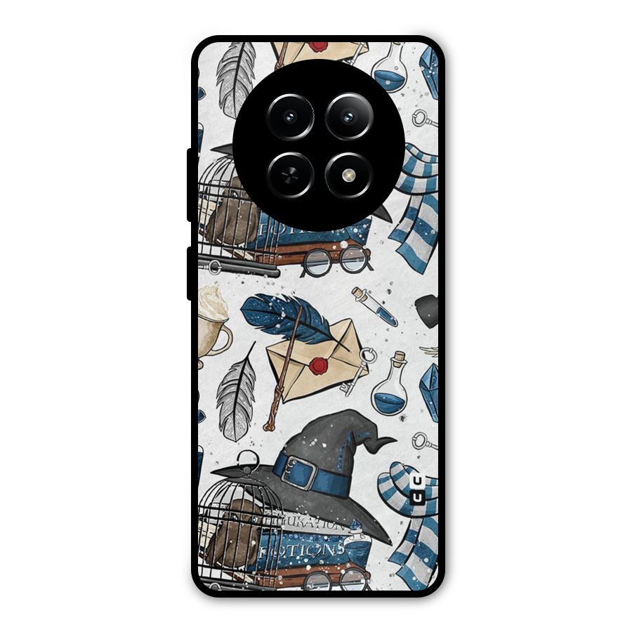 Blue Feather Hat Design Metal Back Case for Realme 12 5G