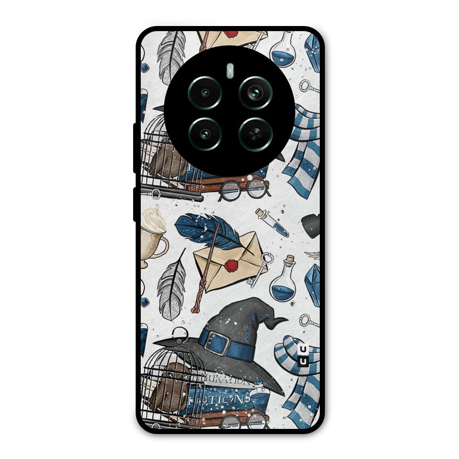 Blue Feather Hat Design Metal Back Case for Realme 12 Plus