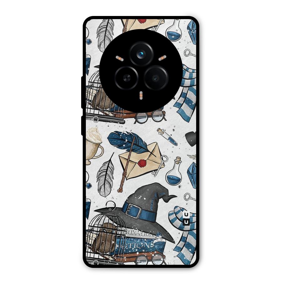 Blue Feather Hat Design Metal Back Case for Realme 14 Pro