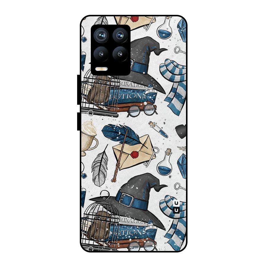 Blue Feather Hat Design Metal Back Case for Realme 8 Pro