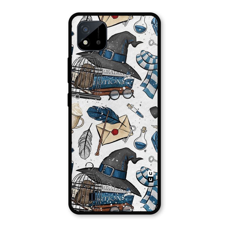 Blue Feather Hat Design Metal Back Case for Realme C11 2021