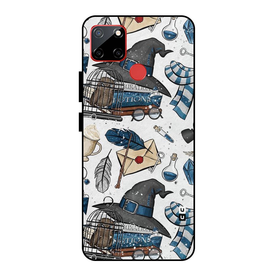 Blue Feather Hat Design Metal Back Case for Realme C12