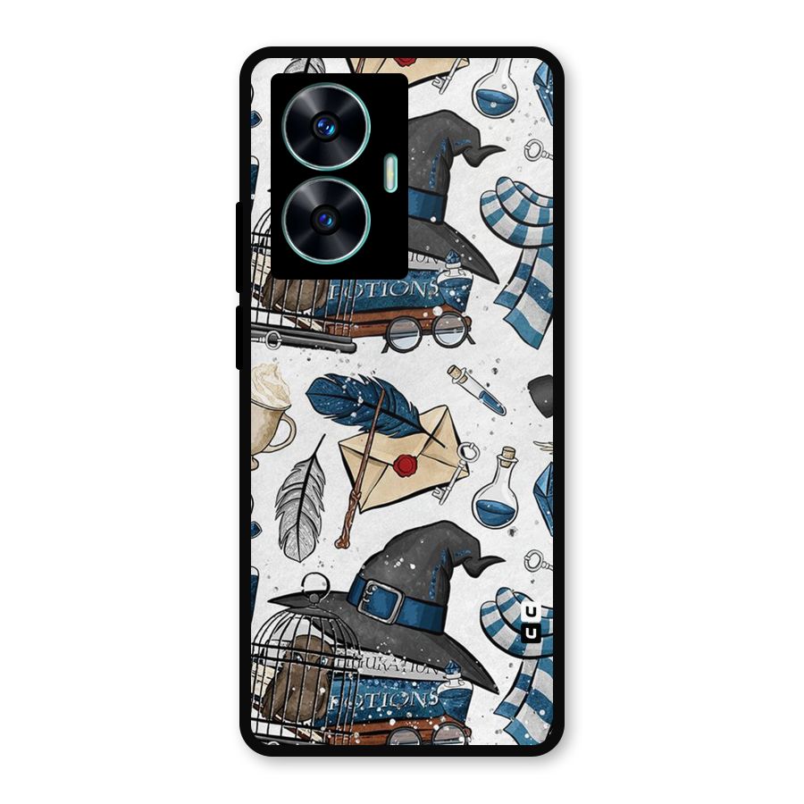 Blue Feather Hat Design Metal Back Case for Realme C55