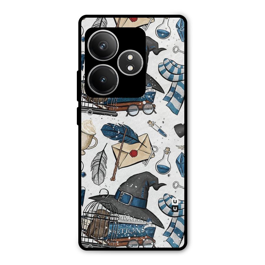 Blue Feather Hat Design Metal Back Case for Realme GT 6T