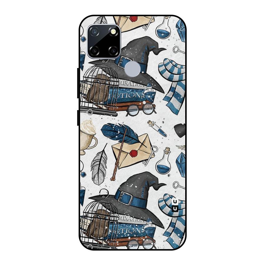 Blue Feather Hat Design Metal Back Case for Realme Narzo 30A
